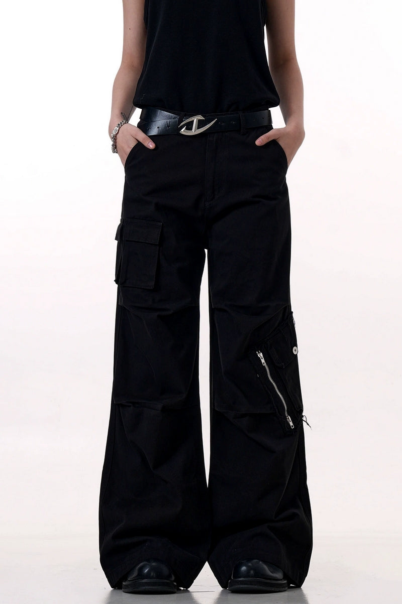 High-Street Zipper Black Cargo Pants