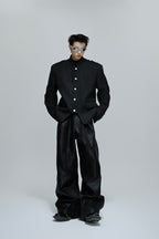 Deconstructed Mandarin Collar Blazer