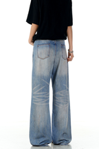 Ripped Straight Wide Jeans