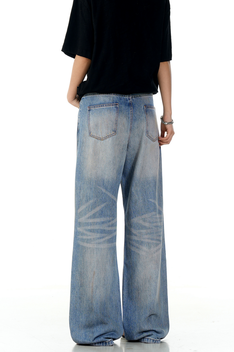 Ripped Straight Wide Jeans