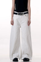 White Patchwork Wide-Leg Jeans