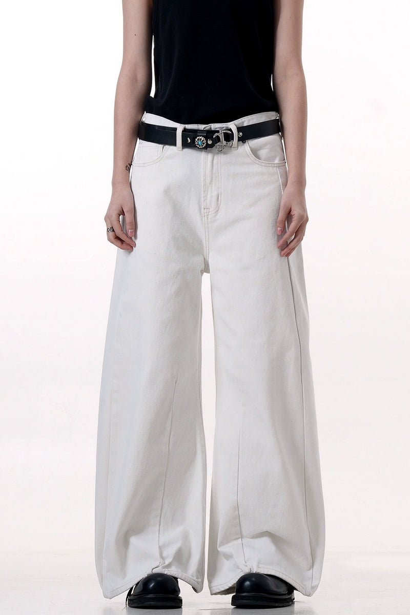 White Patchwork Wide-Leg Jeans
