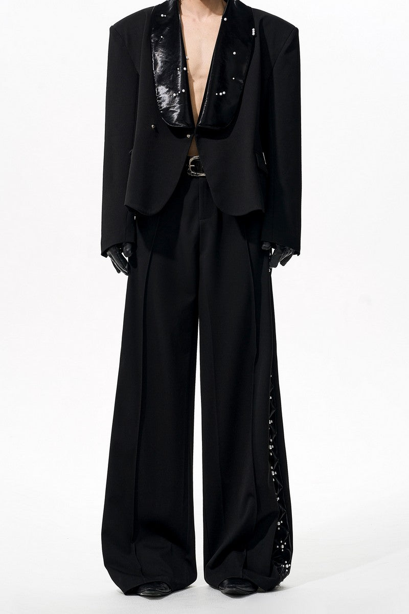Pearl Detail PU Panel Trousers