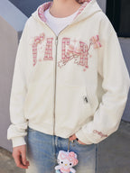 Embroidered Plaid Zip Hoodie