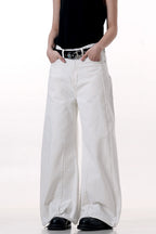 White Patchwork Wide-Leg Jeans