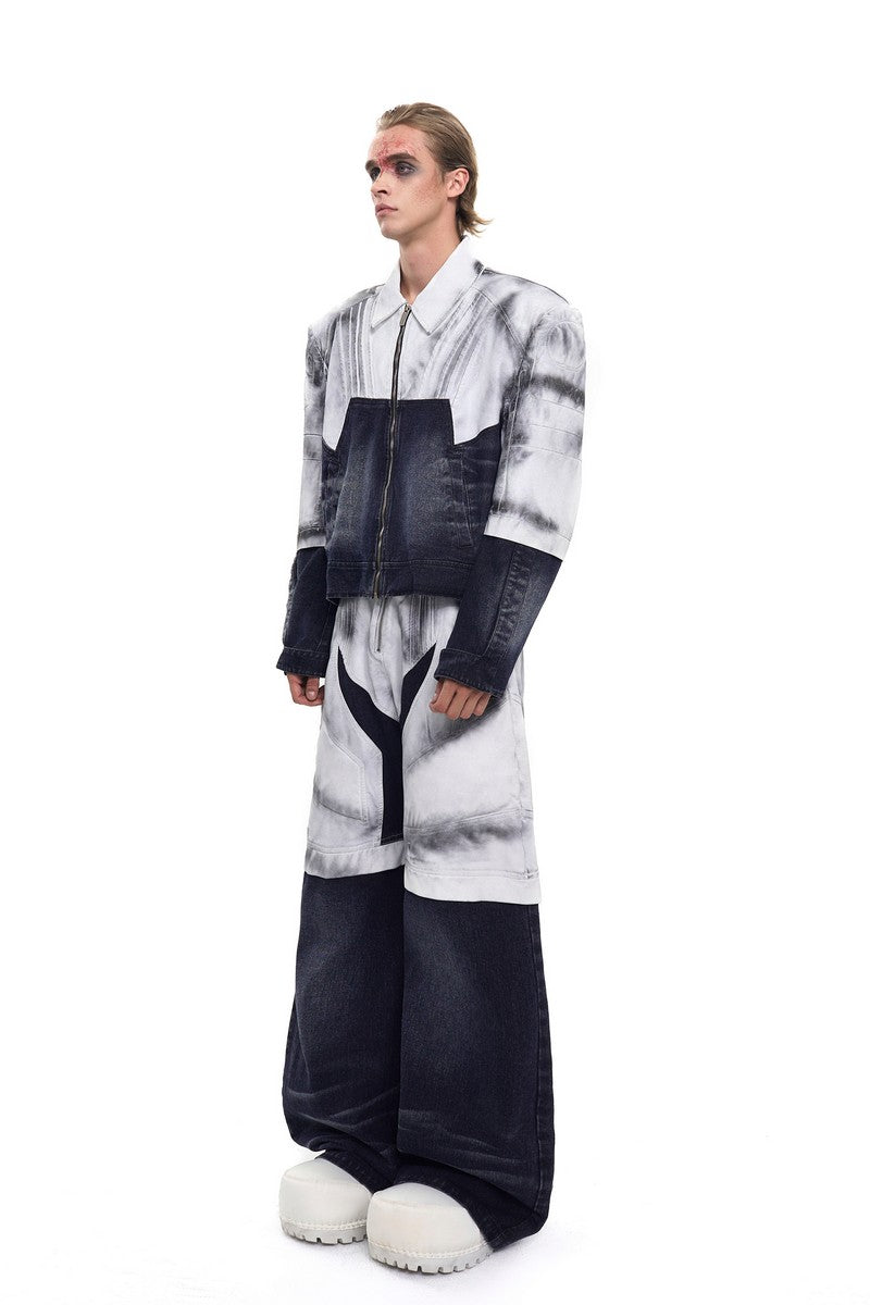 Painted Distressed Leather Patch Denim Jacket