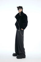 Striped Metal Accent Straight-Leg Trousers