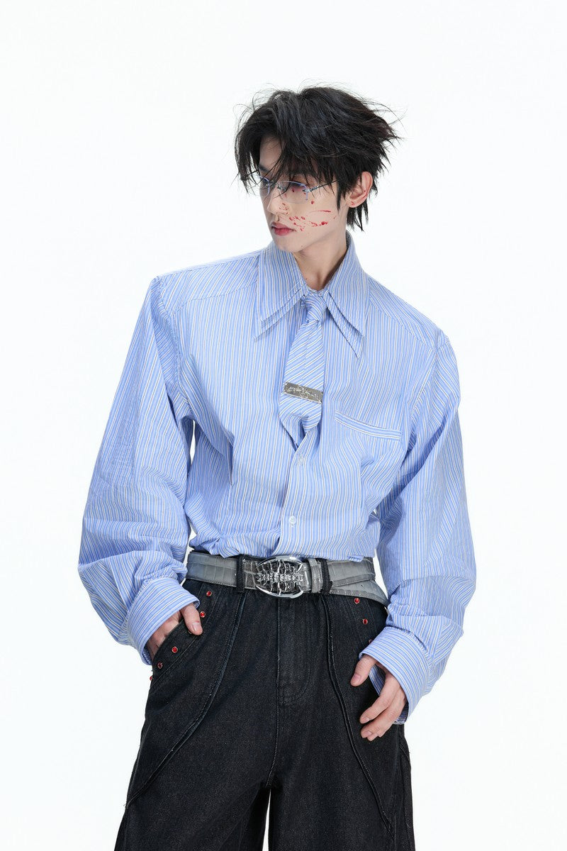 Striped Shoulder Pad Tie Shirt