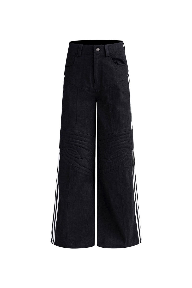 Striped Raw Denim Wide Leg Jeans