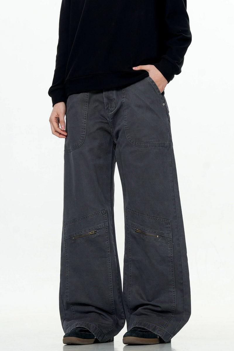 Washed Straight-Leg Cargo Pants