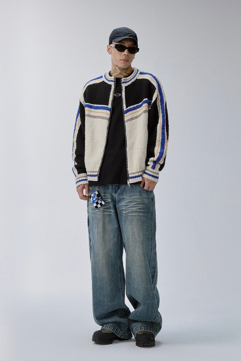 Colorblock Knit Zip Cardigan