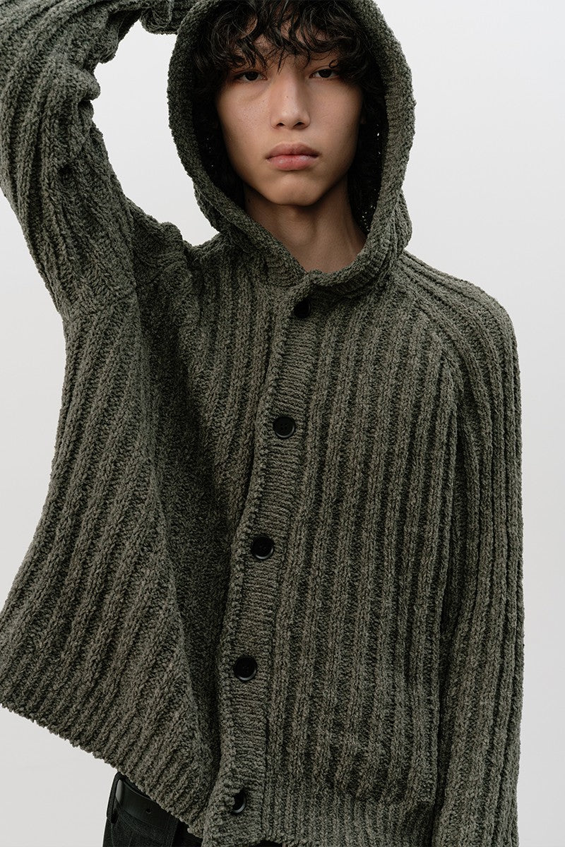 Ribbed Knit Hooded Sweater
