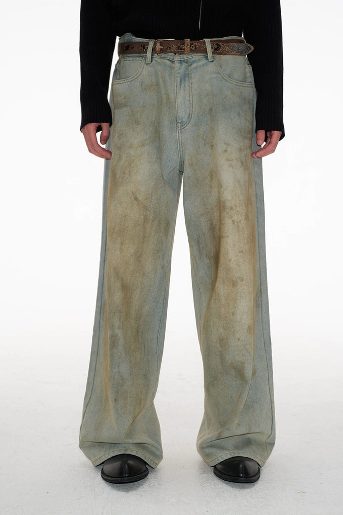 【COPPING ZONE】Mud-Dyed Distressed Washed Jeans 関税送料込 Mud-Stained Blue Jeans – Copping Zone