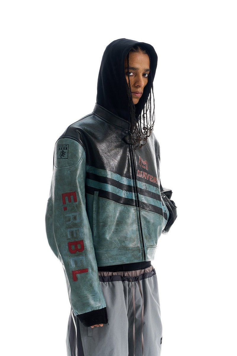 Distressed Biker Faux Leather Jacket