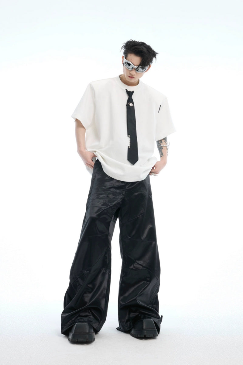 Tie Detail Padded Shoulder T-Shirt