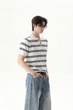Striped V-Neck Polo Tee