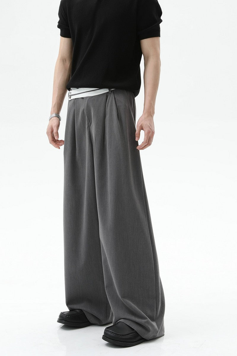 Asymmetrical Waist Pleated Trousers
