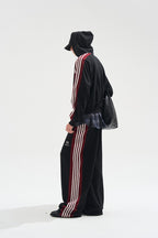 Frayed Stripe Hoodie Track Jacket