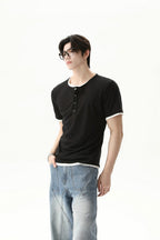 Textured Henley Layered Knit Tee