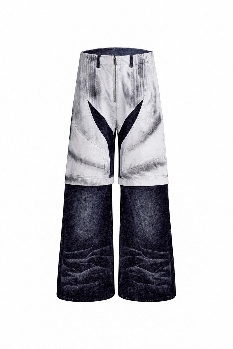 Painted Distressed Leather Patch Jeans