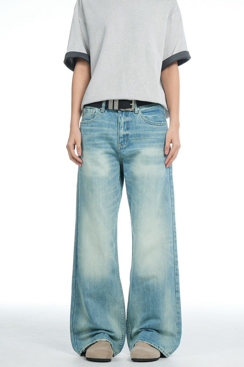 Washed Blue Straight Jeans