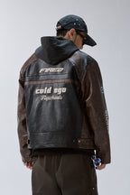 Embroidered Colorblock Moto Jacket