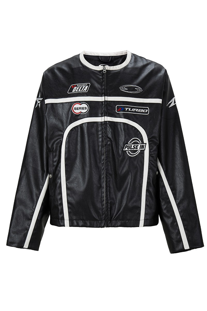 Embroidered Vintage Stripe Biker Jacket