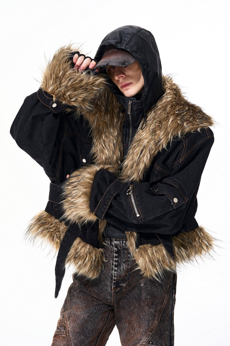 Padded Faux Fur Denim Jacket
