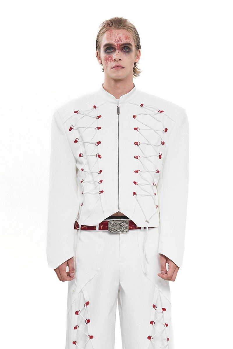 Drawstring Cropped Stand Collar Jacket