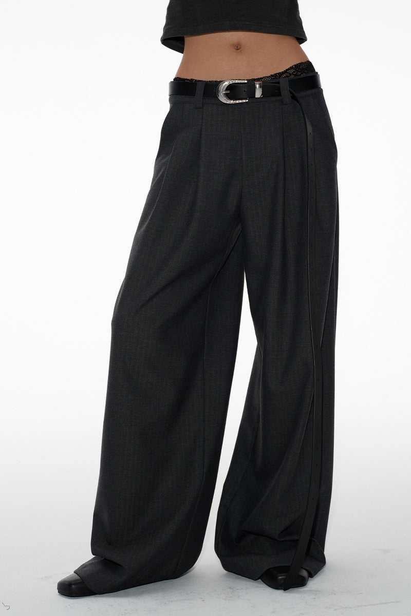 Herringbone Pleated Suit Pants