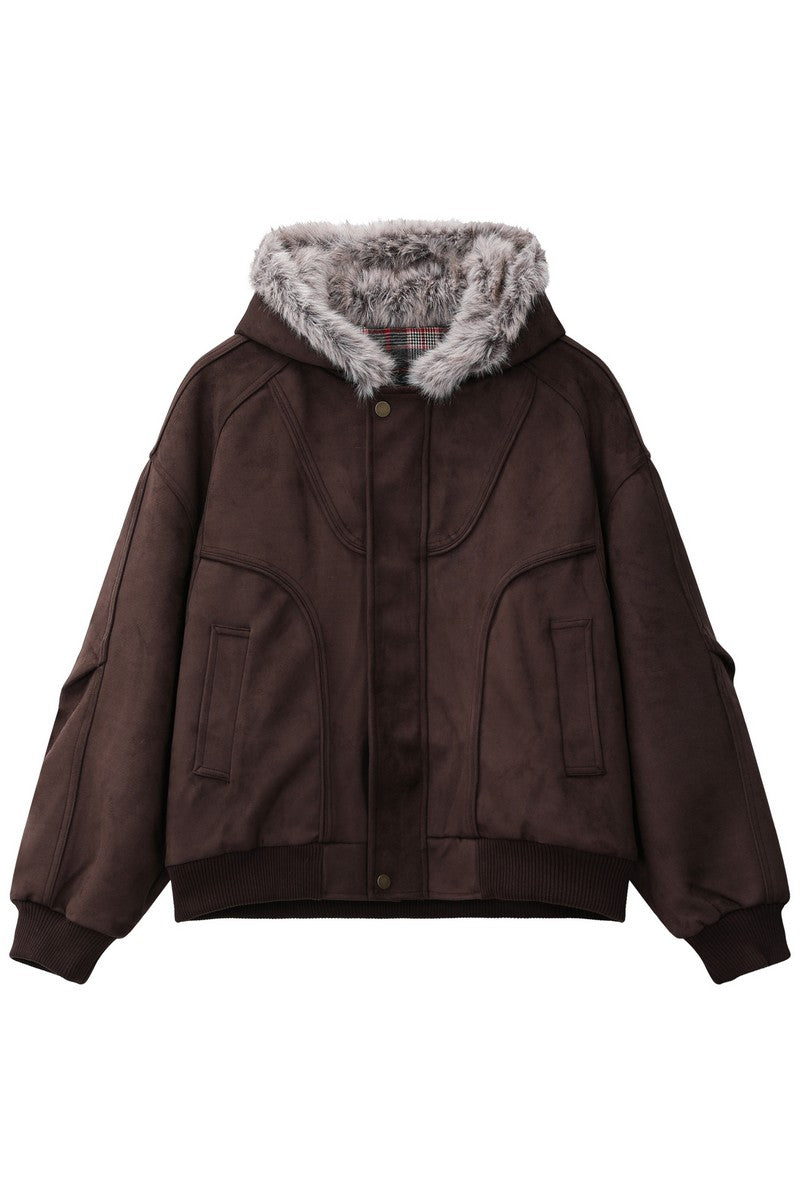 Fur Collar Hooded Bomber Jacket