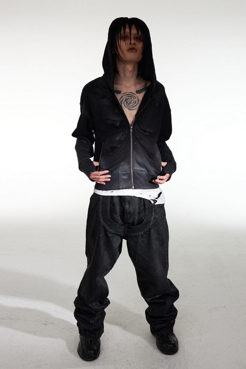Waxed Patch Baggy Pants