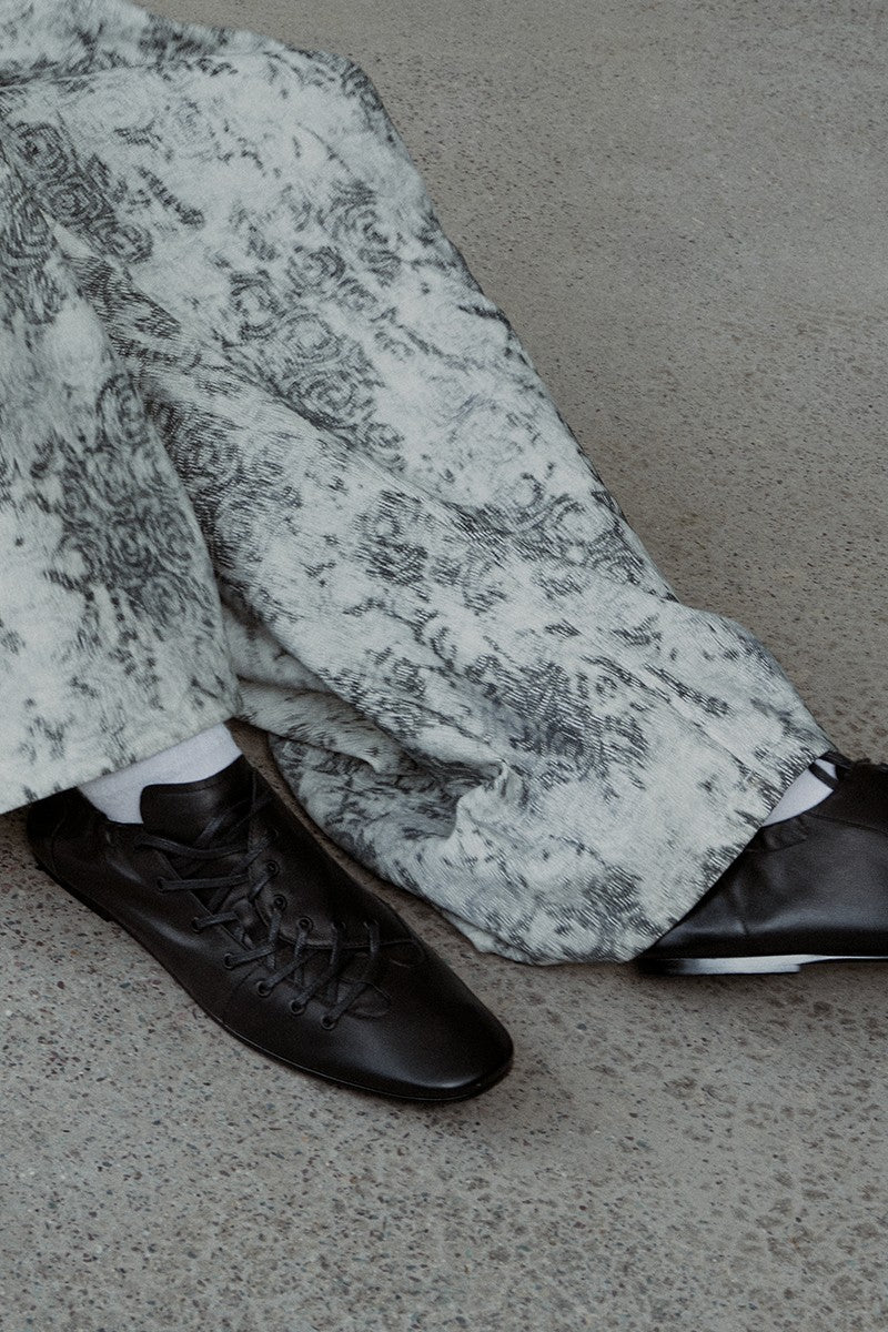Ruched Lace Up Leather Shoes