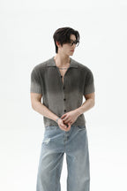 Ombre Wool Knit Polo Cardigan