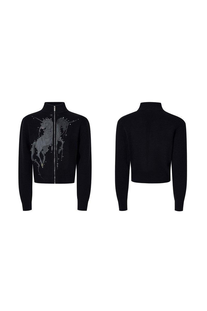 Unicorn Print Rhinestone Cardigan