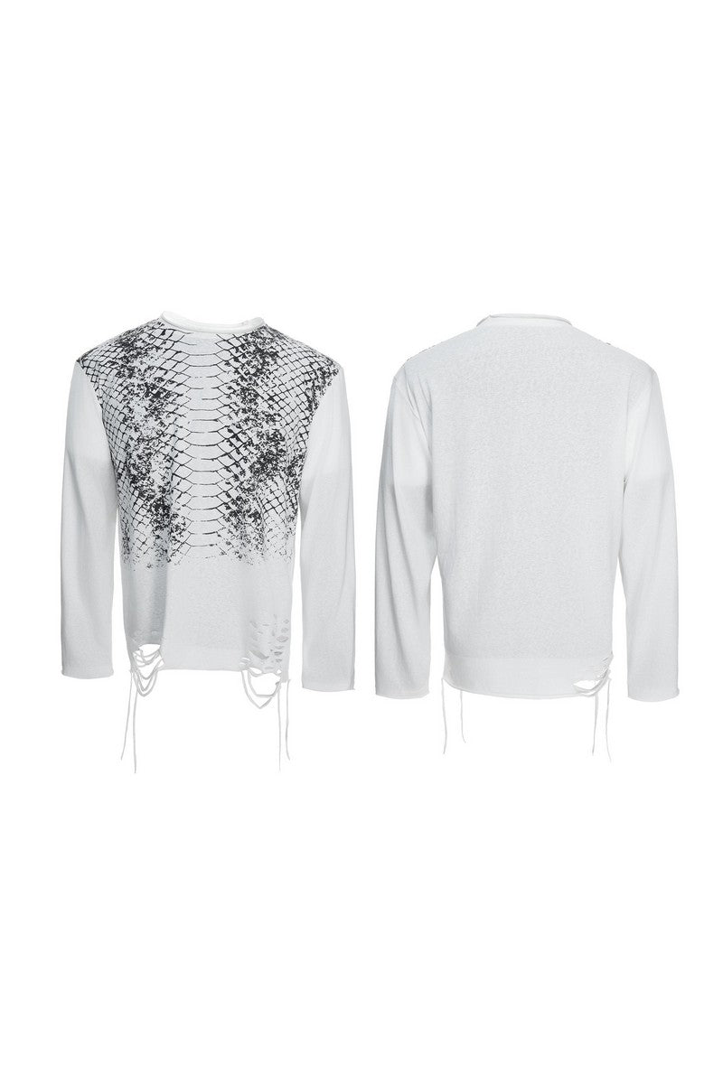 Gradient Snakeskin Fringe Tee