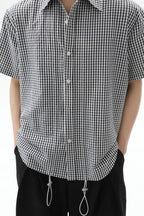Plaid Drawstring Short Sleeve Shirt