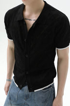 Diamond Knit Fitted Short Sleeve Cardigan