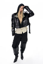 Dragon Sequin Cropped Biker Jacket