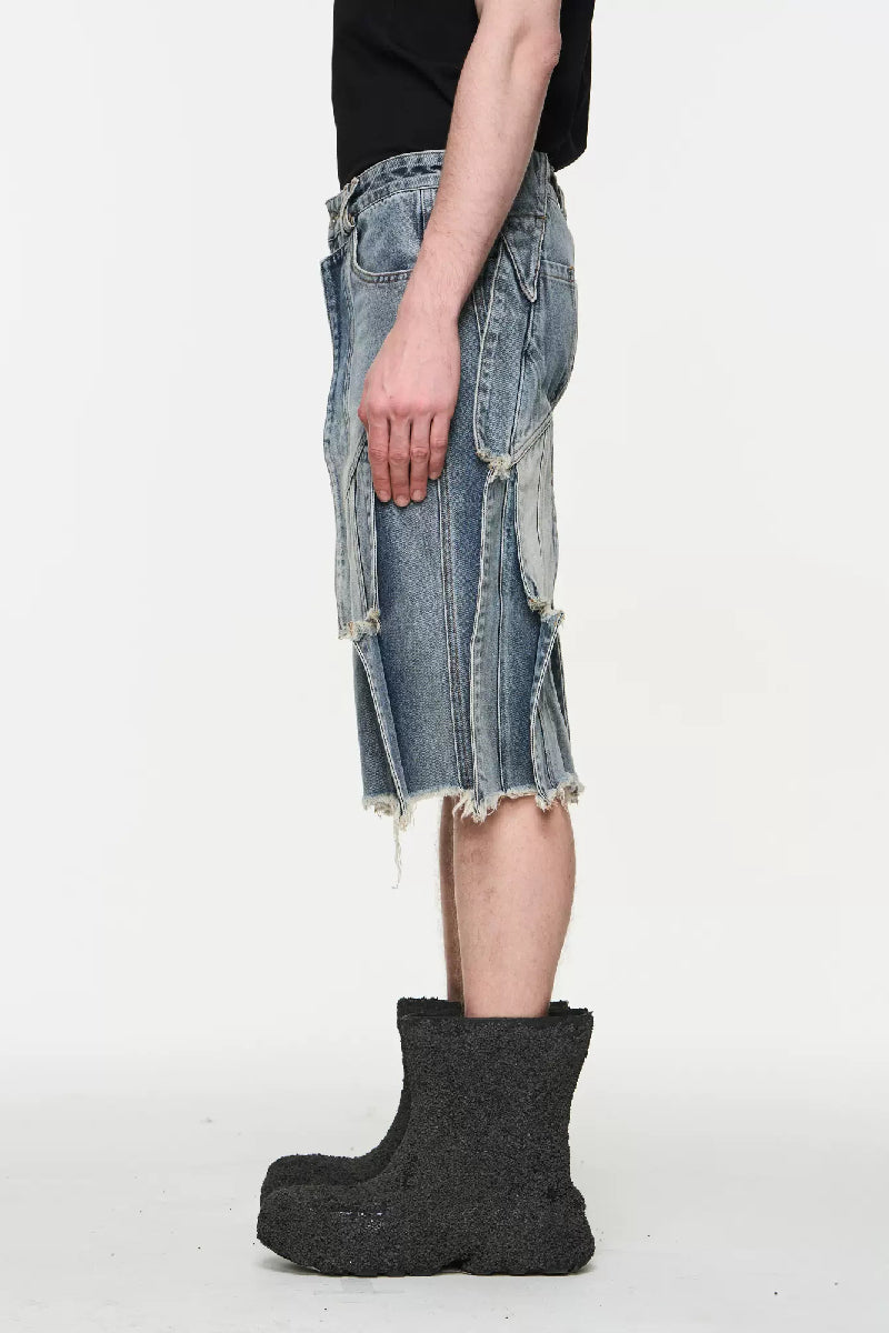 Distressed Crosshatch Washed Jorts