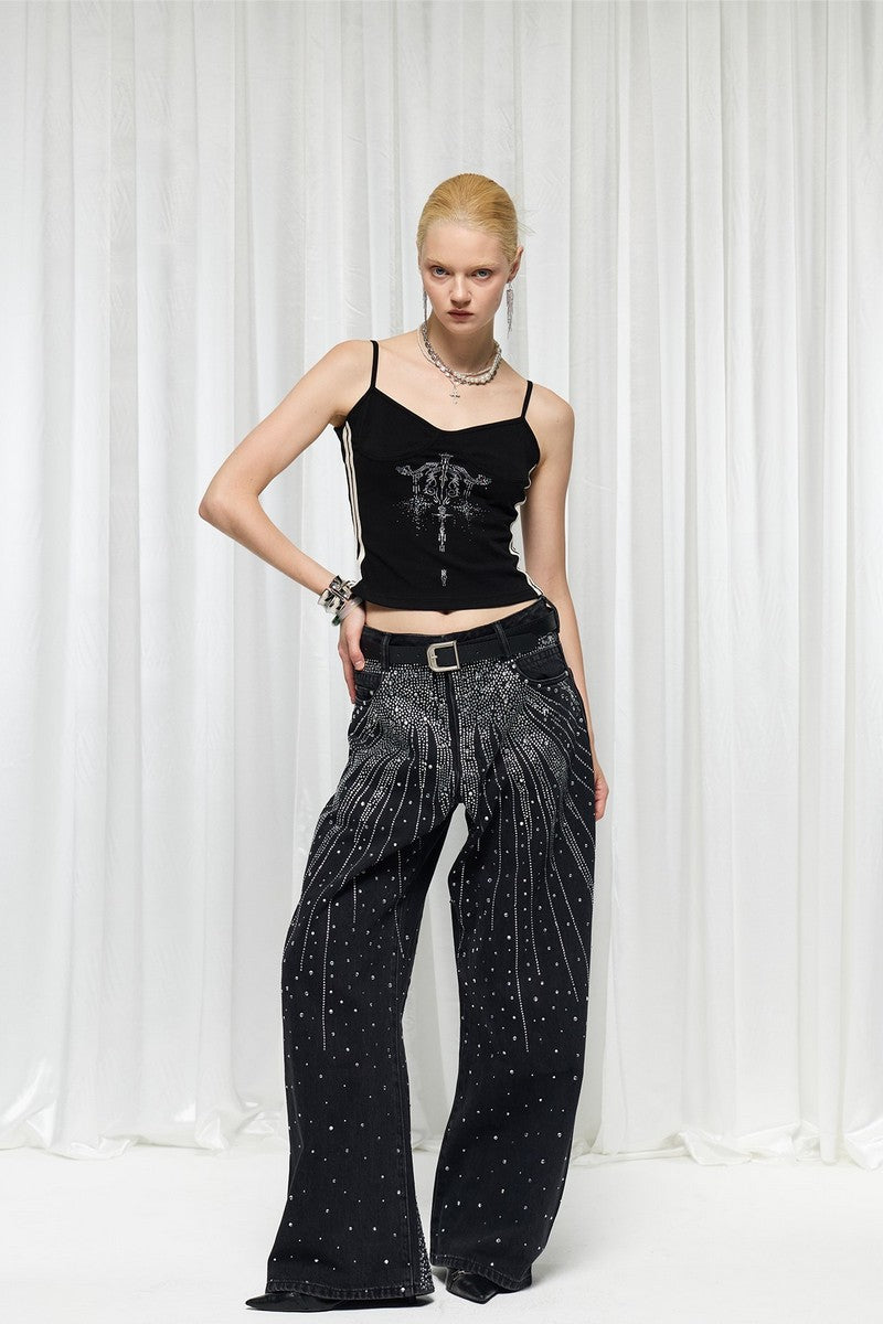 Starry Rhinestone Wide Leg Jeans