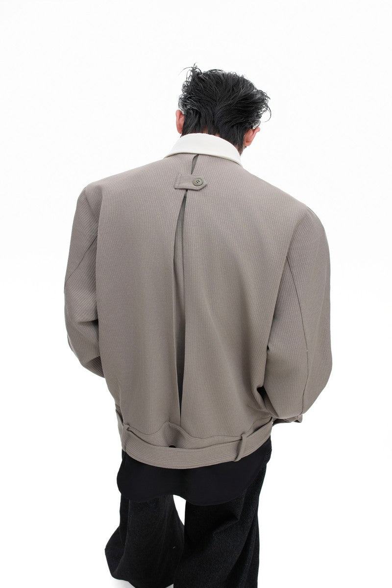 Asym Button Point Collar Jacket