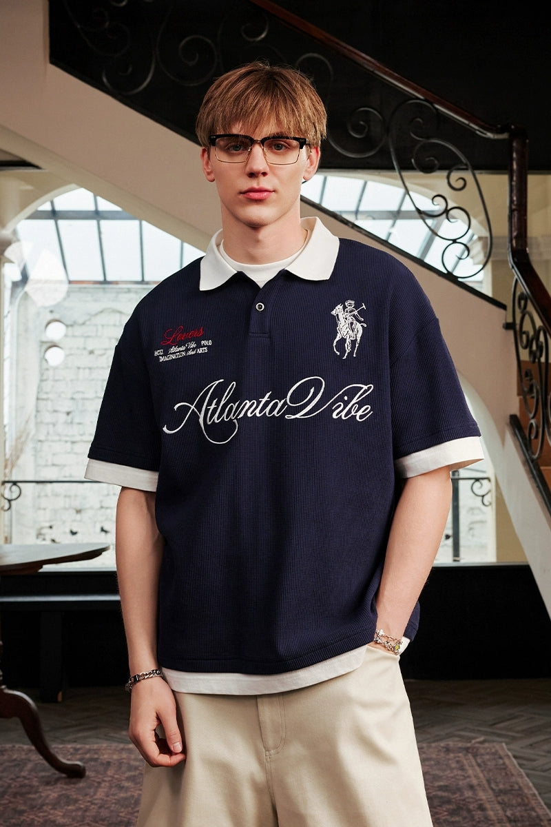 Layered Embroidered Crest Polo