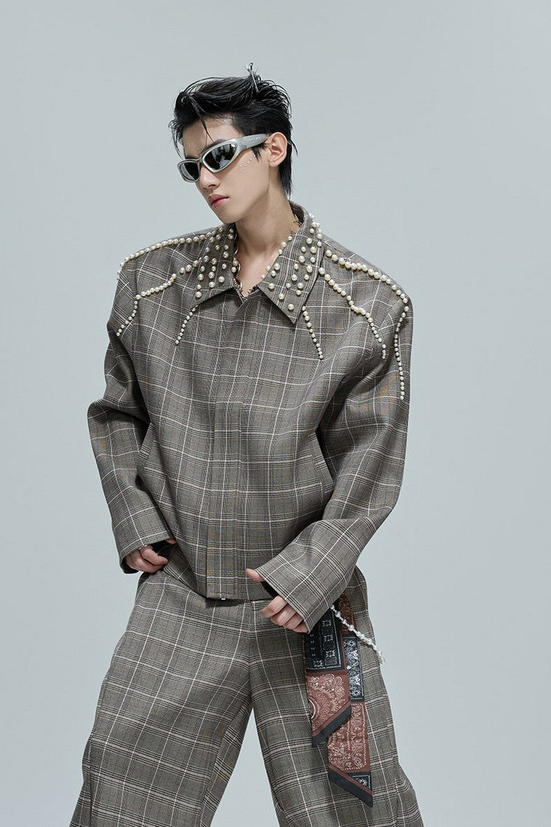 Pearl Plaid Cropped Blazer