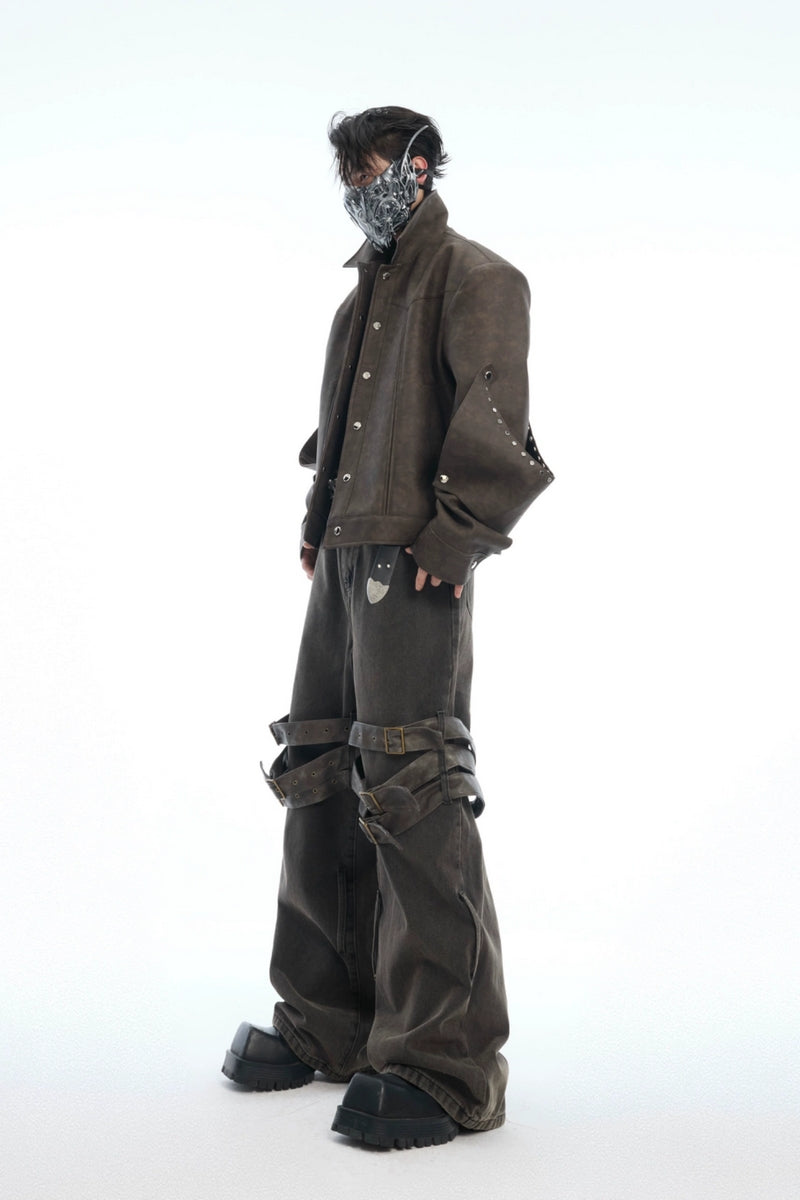 Belted Flared Distressed Jeans