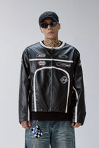 Embroidered Vintage Stripe Biker Jacket