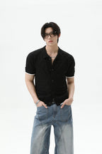 Diamond Knit Fitted Short Sleeve Cardigan