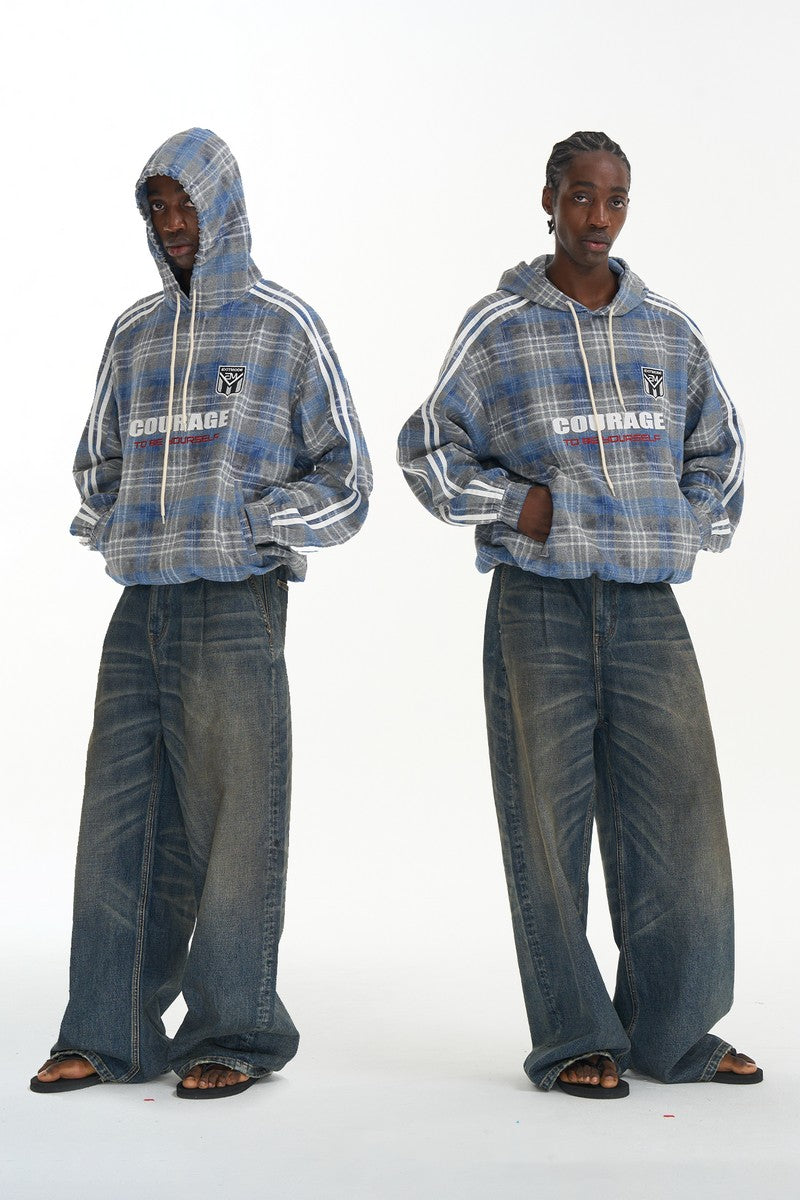 Plaid Patch Pullover Sweatshirt