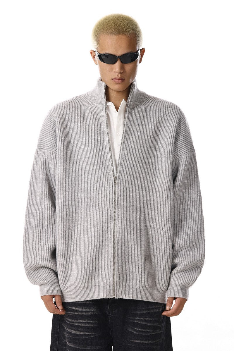 Grey Zip Knit Cardigan