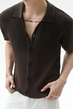 Ombre Wool Knit Polo Cardigan